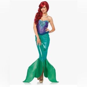 Leg Avenue Purple and Green Mermaid Costume with a red wig
